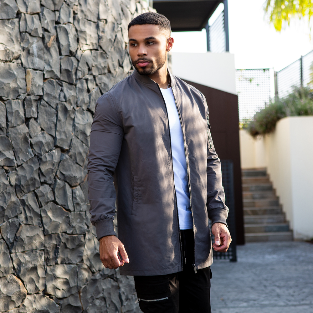 Neves Longline Bomber Jacket - Zinc